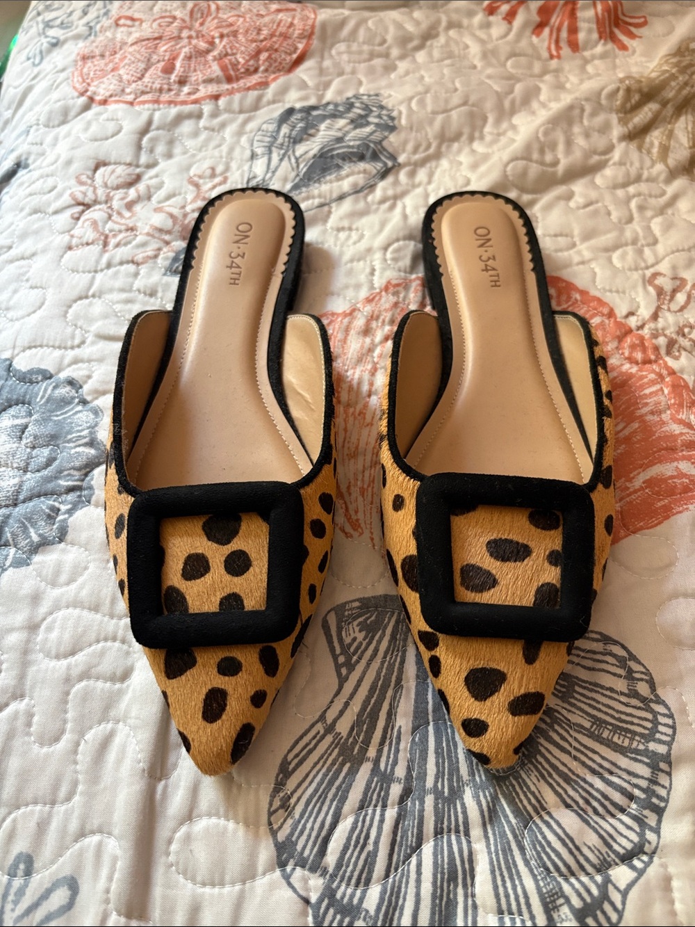 Animal Leopard-Print Pointed Mule with Black Buckle